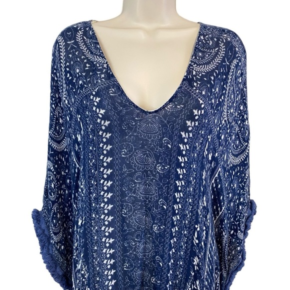 Anthropologie - Blue/Cream Fringed Caftan - O/S - Picture 11 of 11
